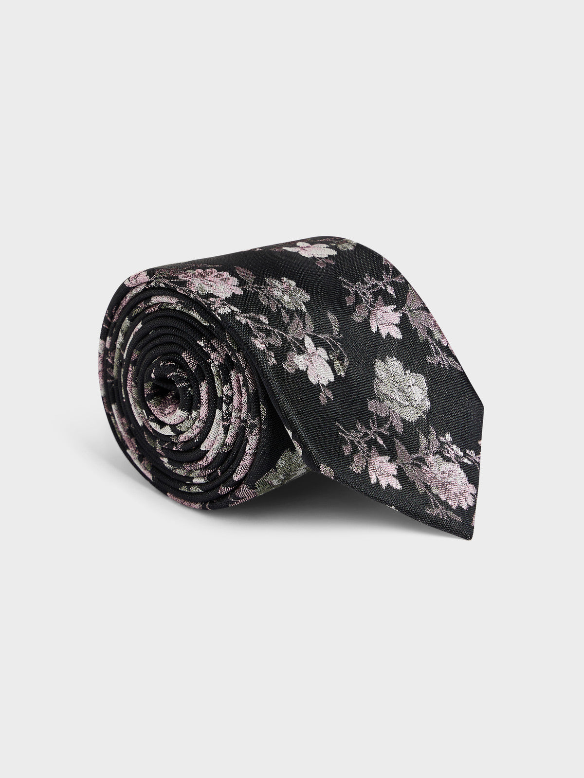 Cravate Large En Soie M Lang E Noire Motif Fleuri