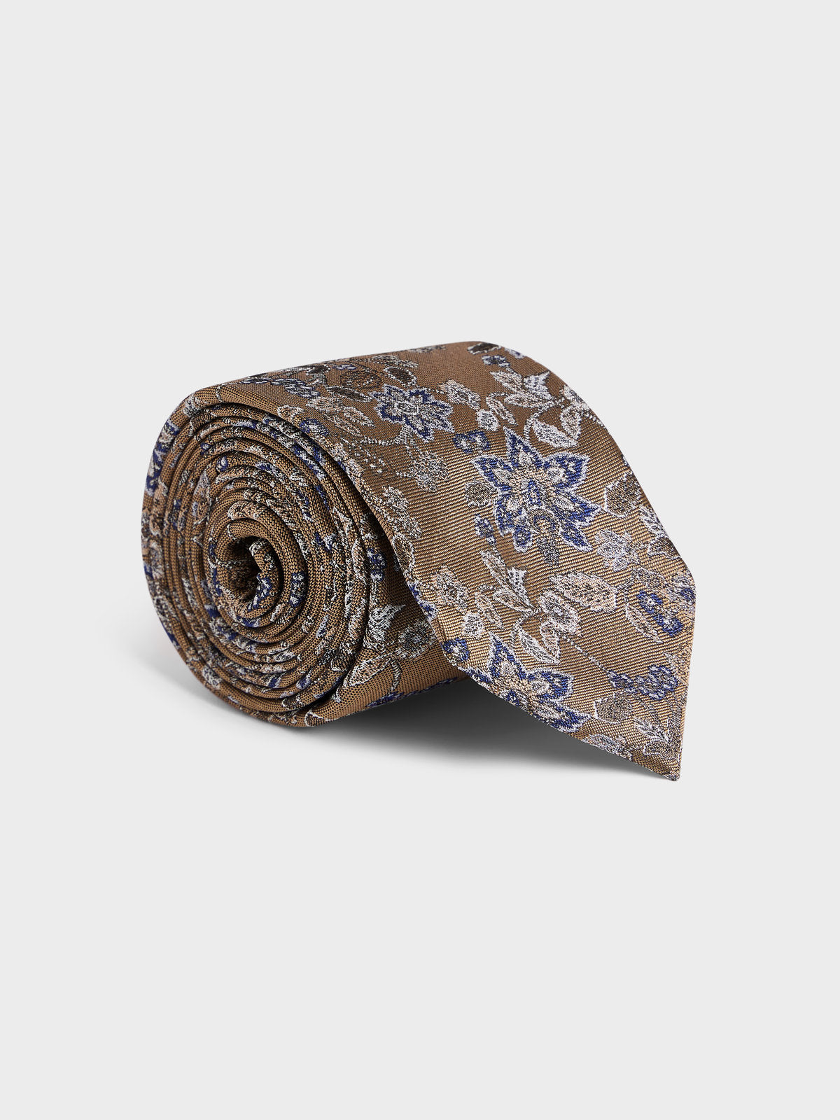 Cravate Large En Soie M Lang E Marron Motif Fleuri