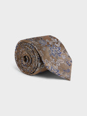 Cravate large en soie mélangée marron à motif fleuri