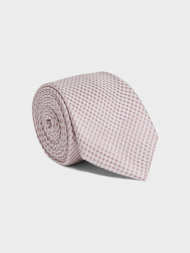 Cravate large en soie rose à carreaux