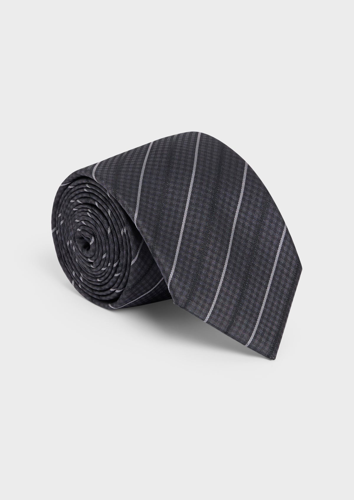 Cravate Large En Soie Anthracite Rayures Gris Clair