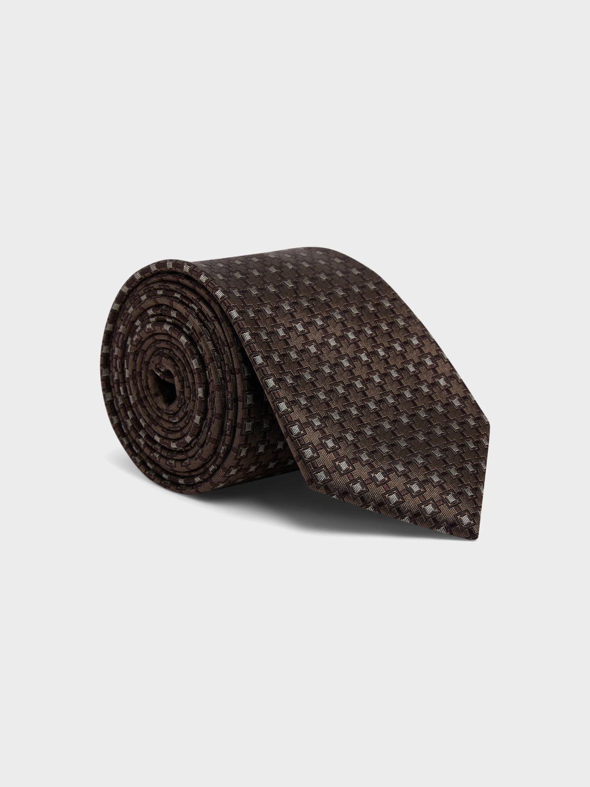 Cravate Large En Soie Marron Motif