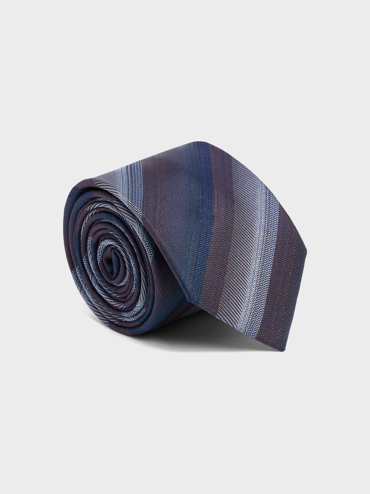 Cravate Large En Soie Aubergine Rayures Bleues