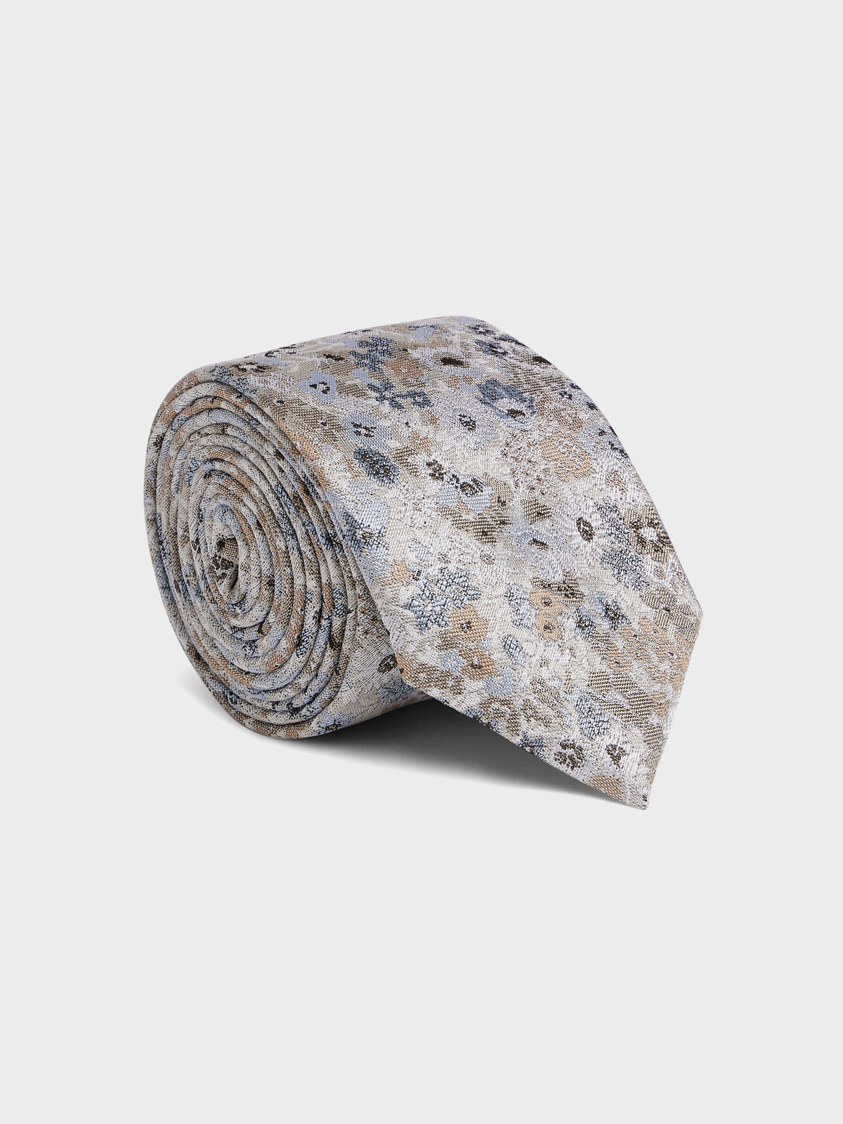 Cravate Large En Soie M Lang E Motif Fleuri Beige Et Bleu