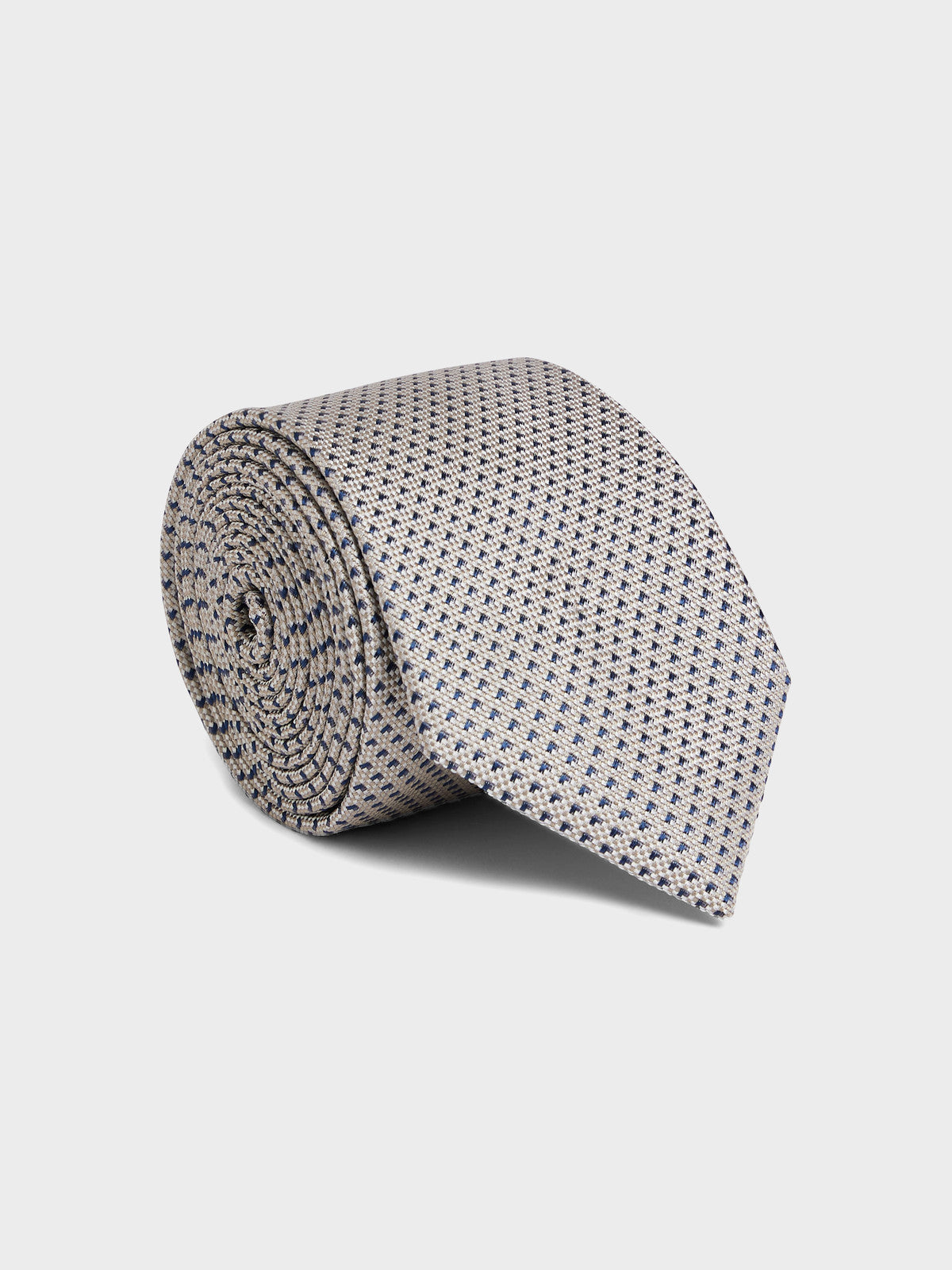 Cravate Large En Soie Beige Motif Bleu