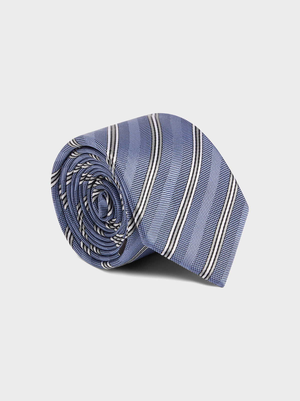 Cravate Large En Soie Bleu Chambray Rayures Blanches