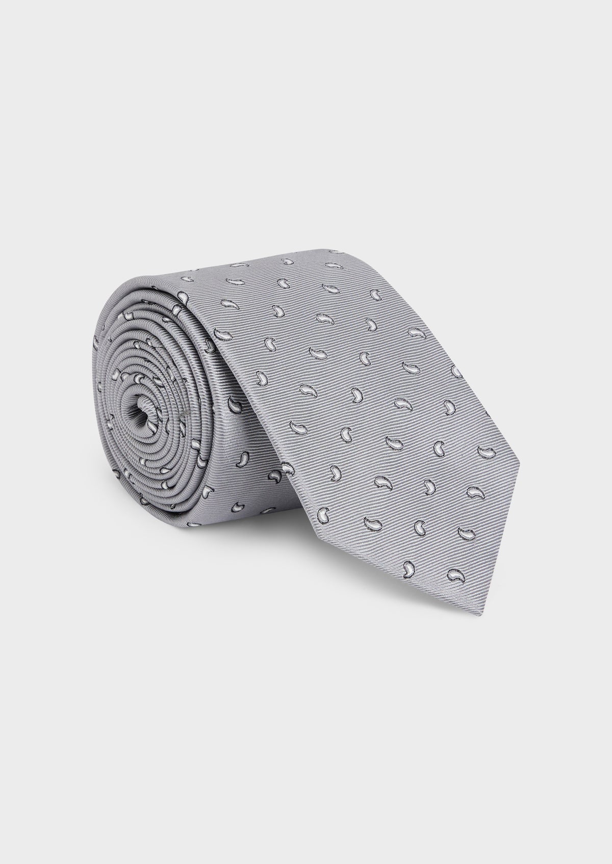 Cravate Large En Soie Gris Clair Motif Fantaisie