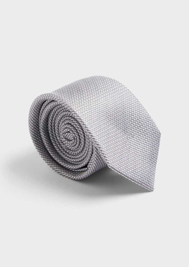 Cravate large en soie gris perle à motifs géométriques