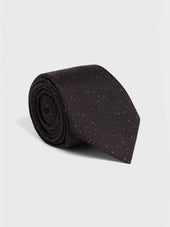 Cravate Large En Soie Marron Motif