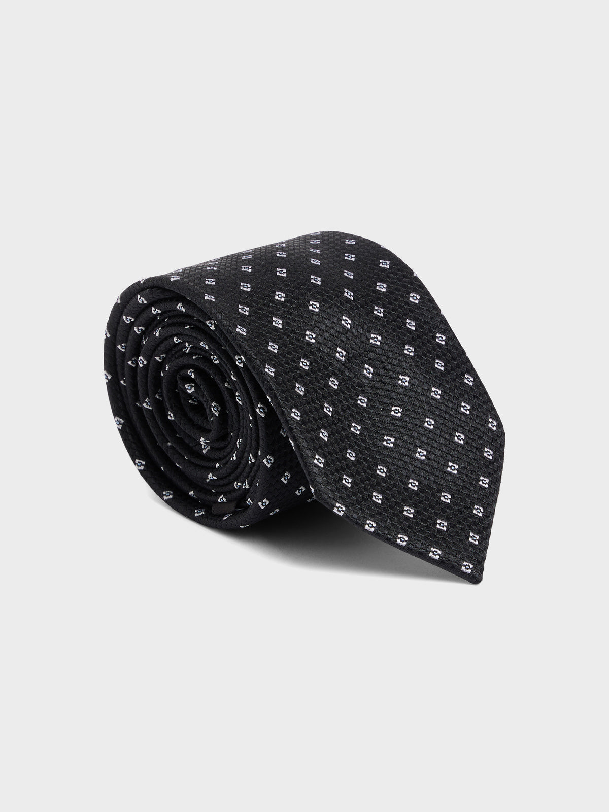 Cravate Large En Soie Noire Motif Blanc