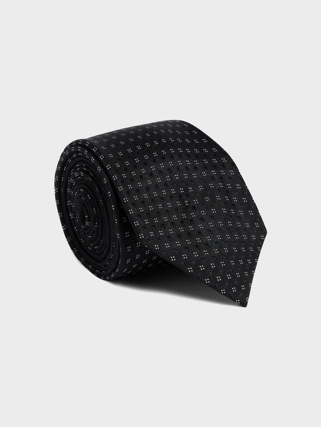 Cravate large en soie noire à motif