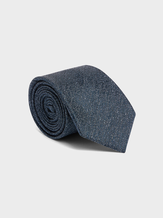 Cravate large en soie bleu prusse à motif
