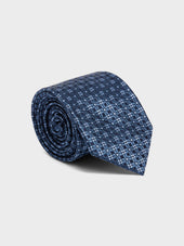 Cravate Large En Soie Bleu Prusse Motif