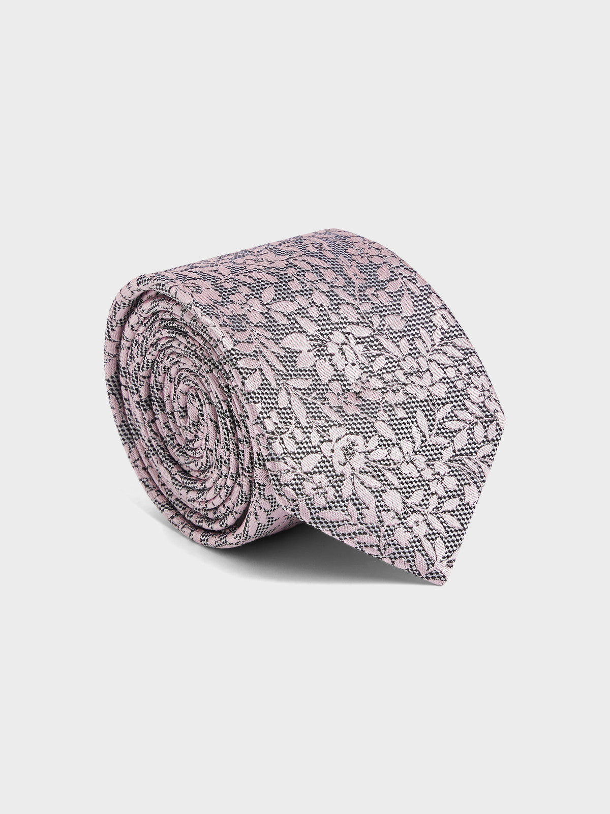 Cravate Large En Soie Noir Et Blanc Motif Fleuri