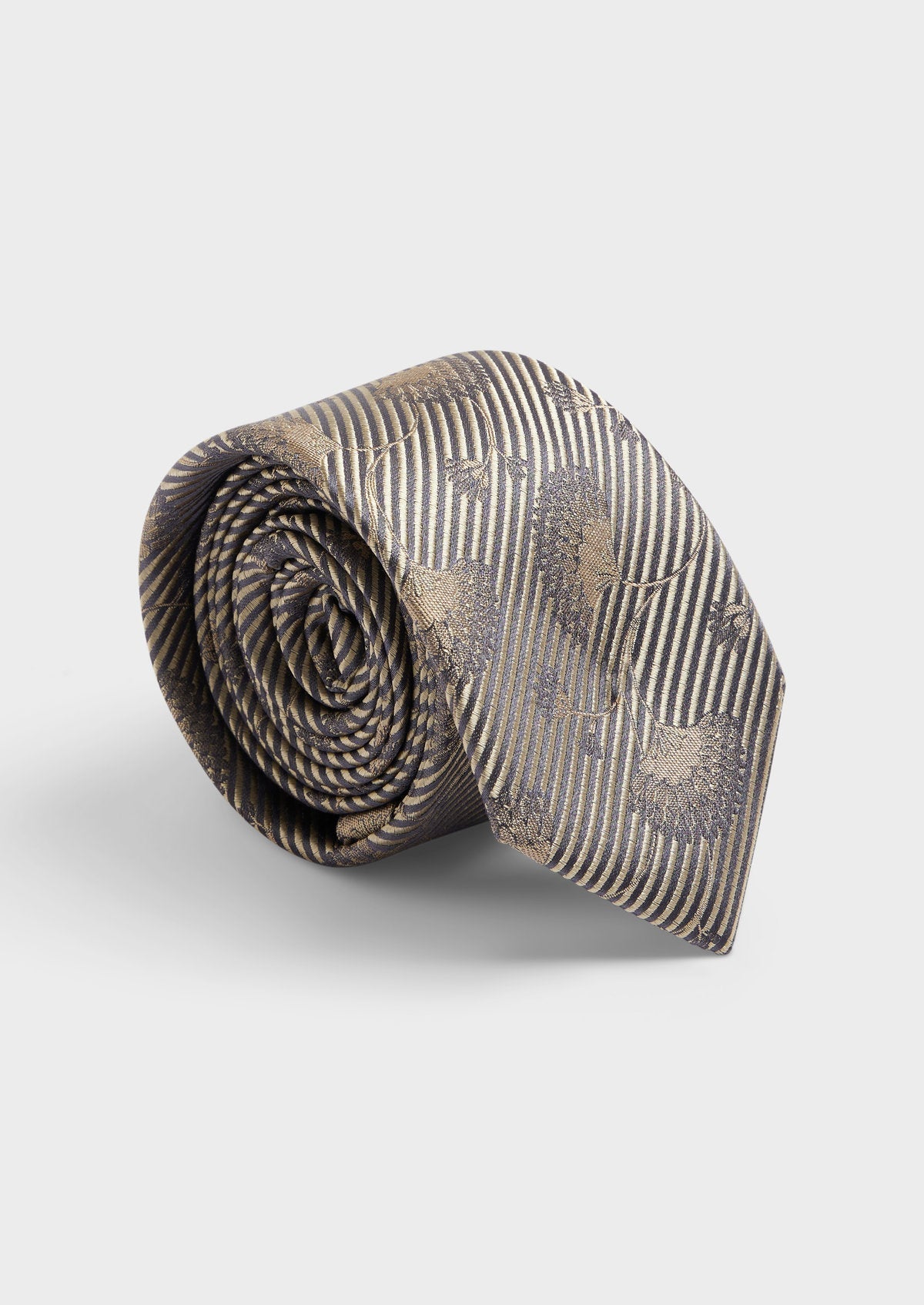 Cravate Large En Soie M Lang E Bleu Marine Motif Fleuri Taupe