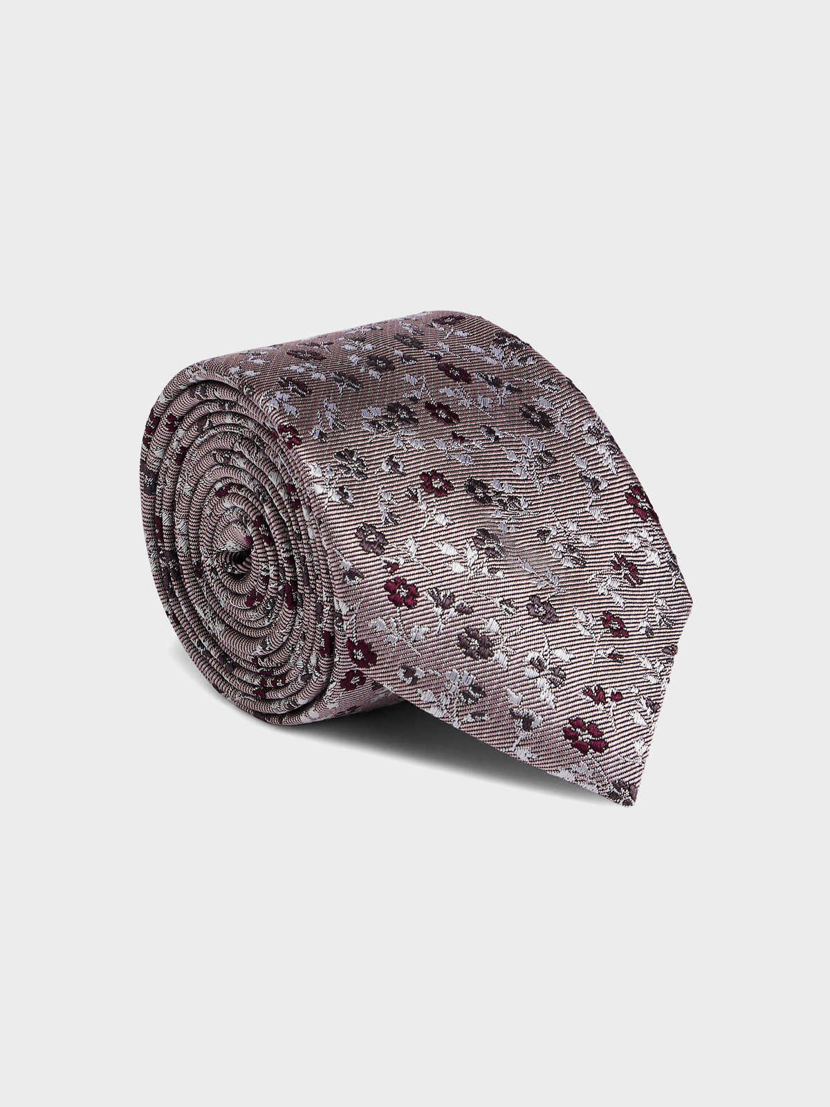 Cravate Large En Soie Motif Fleuri Violet