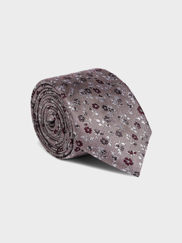 Cravate large en soie à motif fleuri violet