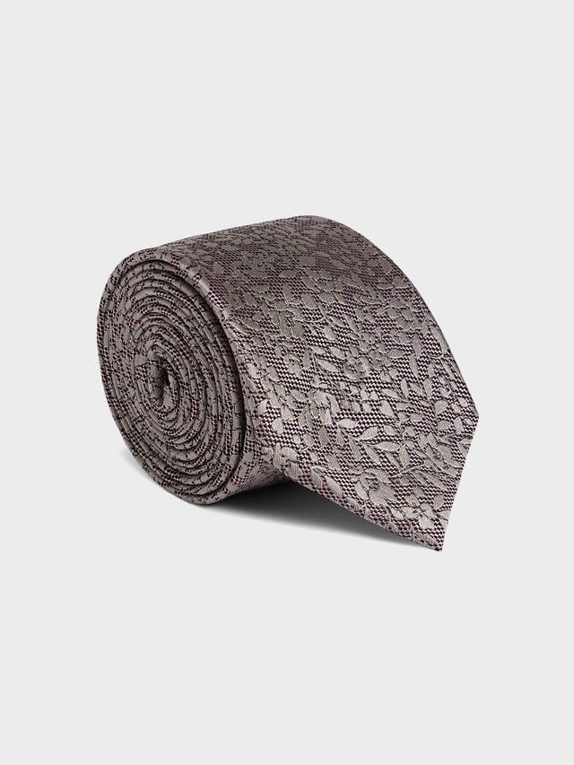Cravate large en soie violette à motif fleuri