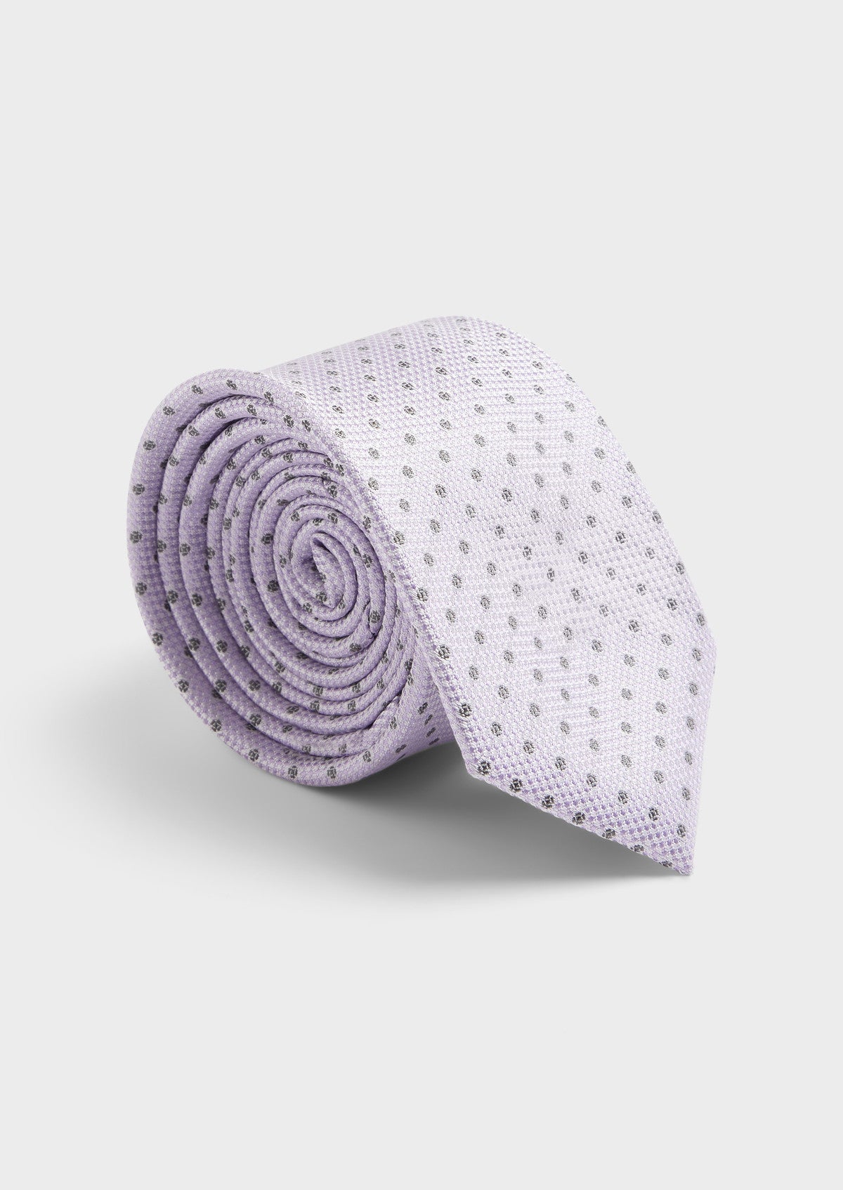 Cravate Large En Soie Lilas Pois Noirs
