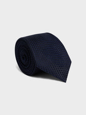 Cravate Large En Soie Bleu Marine Motif