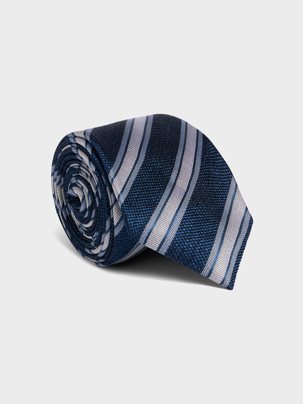 Cravate Large En Soie Bleu Chambray Rayures