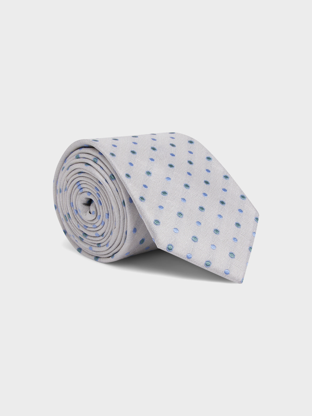 Cravate Large En Soie Blanche Pois Bleu Et Vert