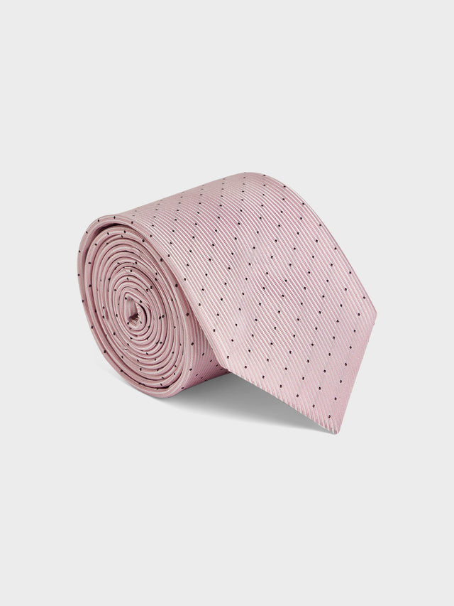 Cravate large en soie rose à pois