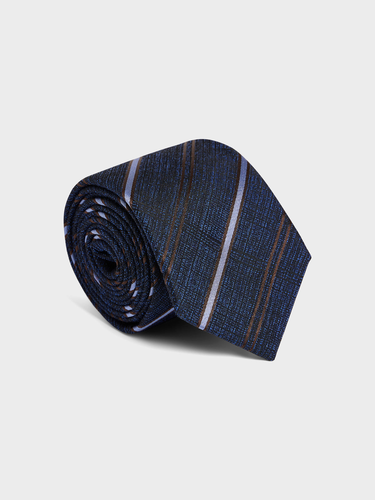 Cravate Large En Coton Et Soie Bleu Indigo Rayures