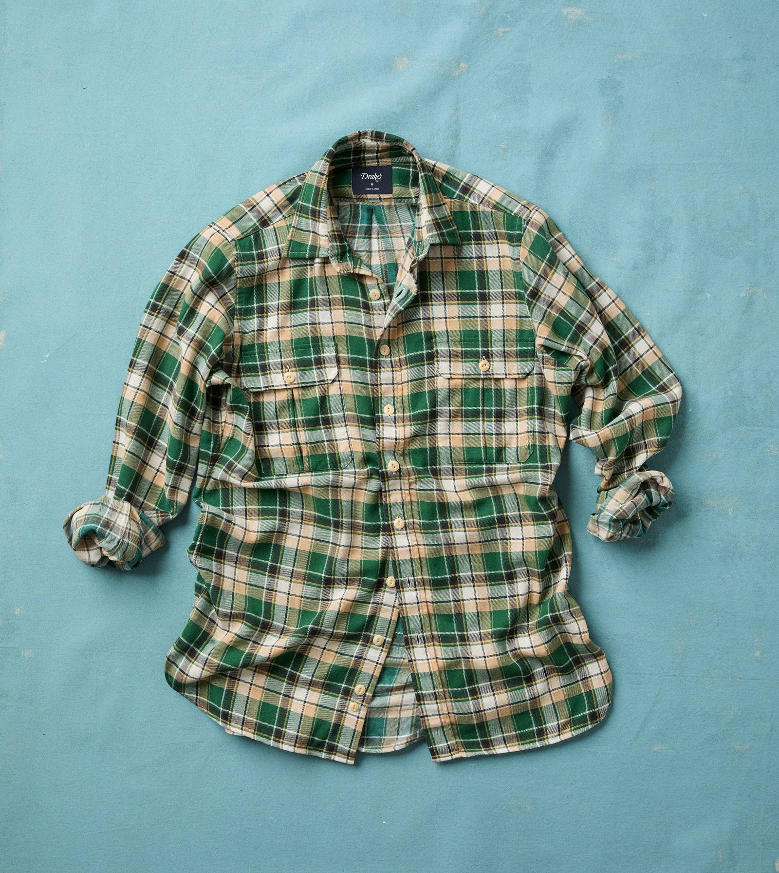 Green Check Cotton Two Pocket Work Shirt