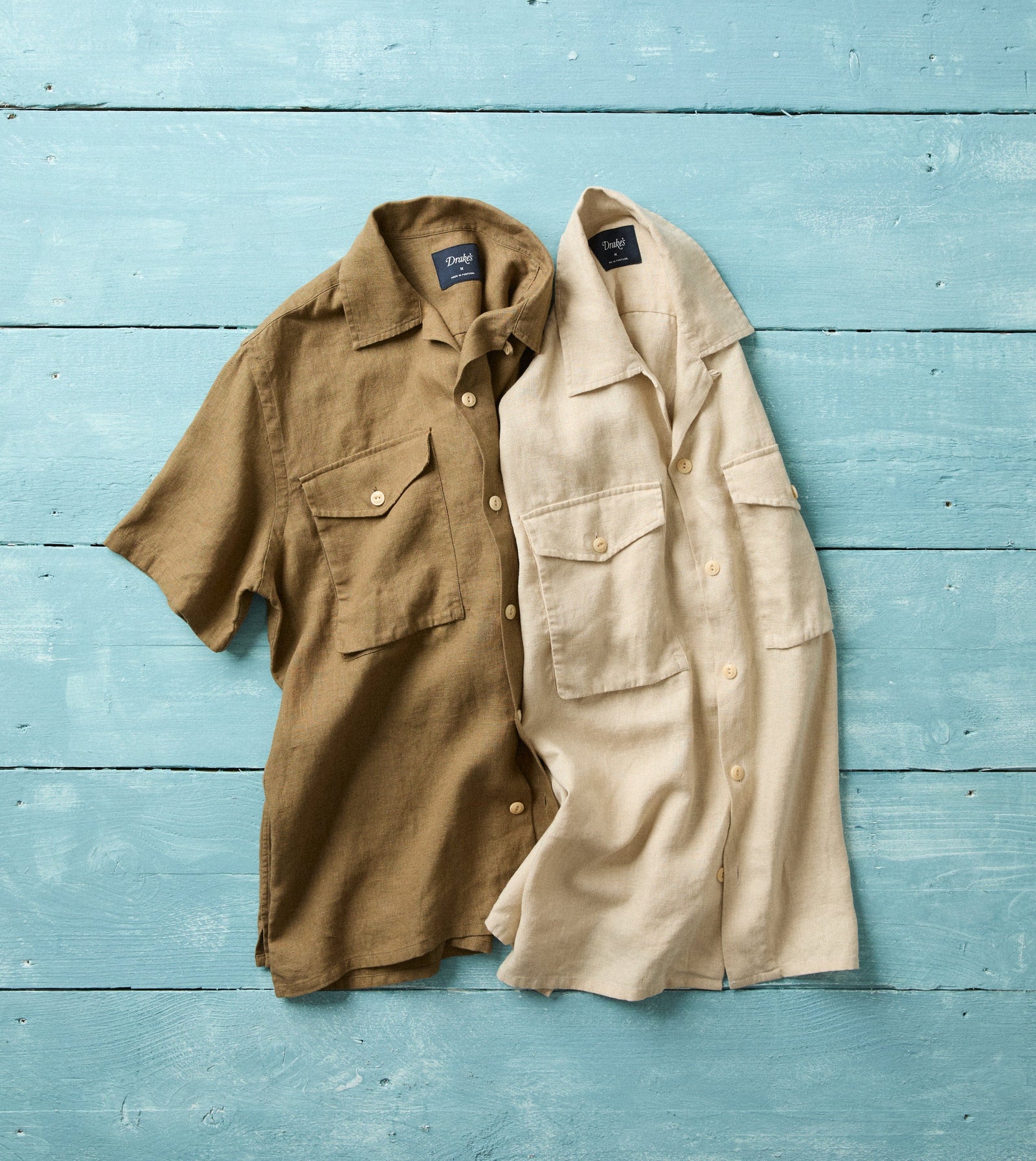 Linen Short Sleeve Camp Collar Military Shirt