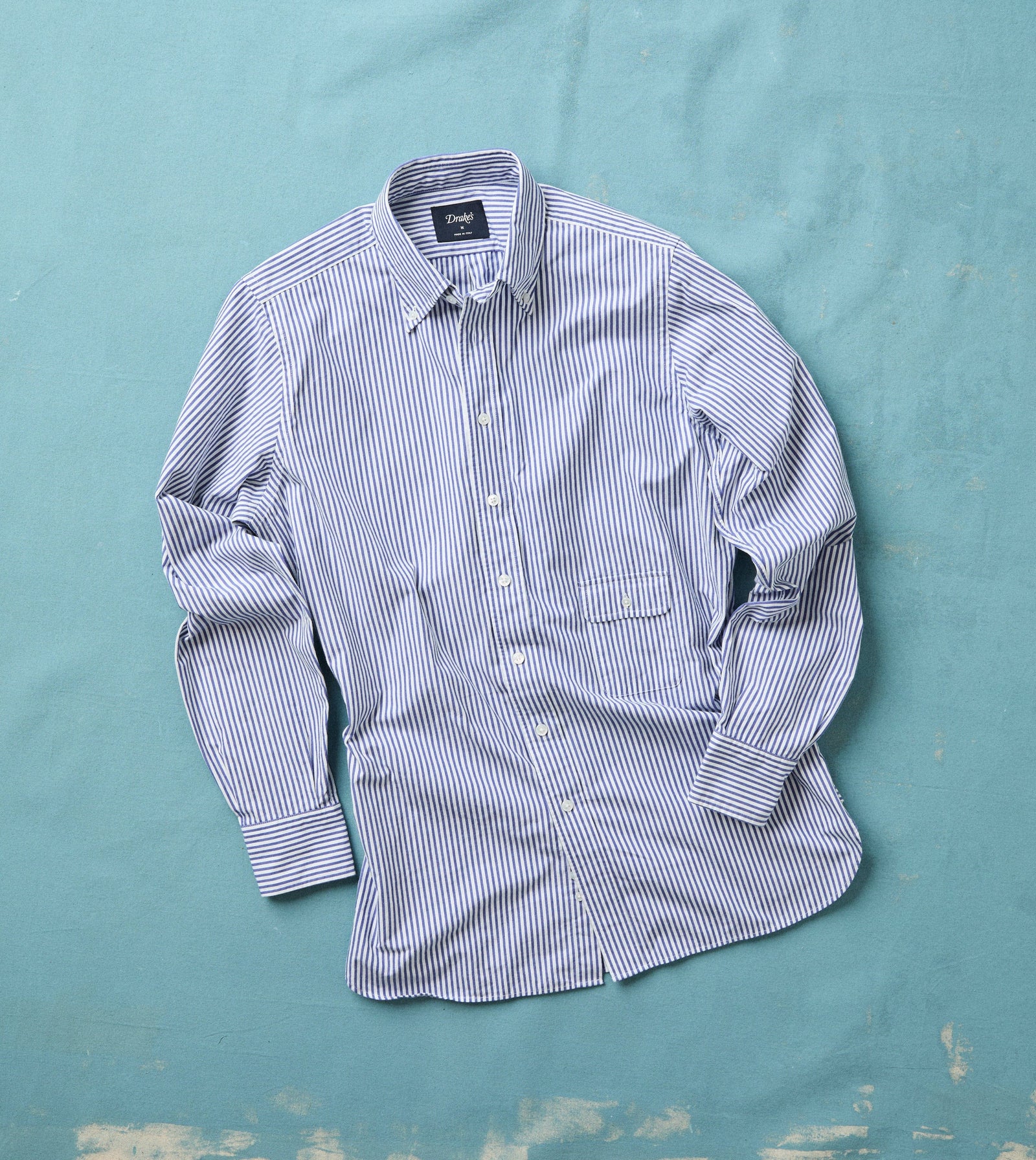 And White Stripe Button Down Collar Fob Pocket Shirt