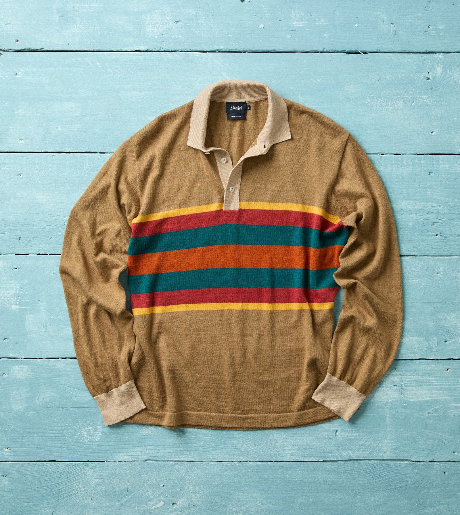 Multi Centre Stripe Linen Cotton Knitted Rugby Shirt
