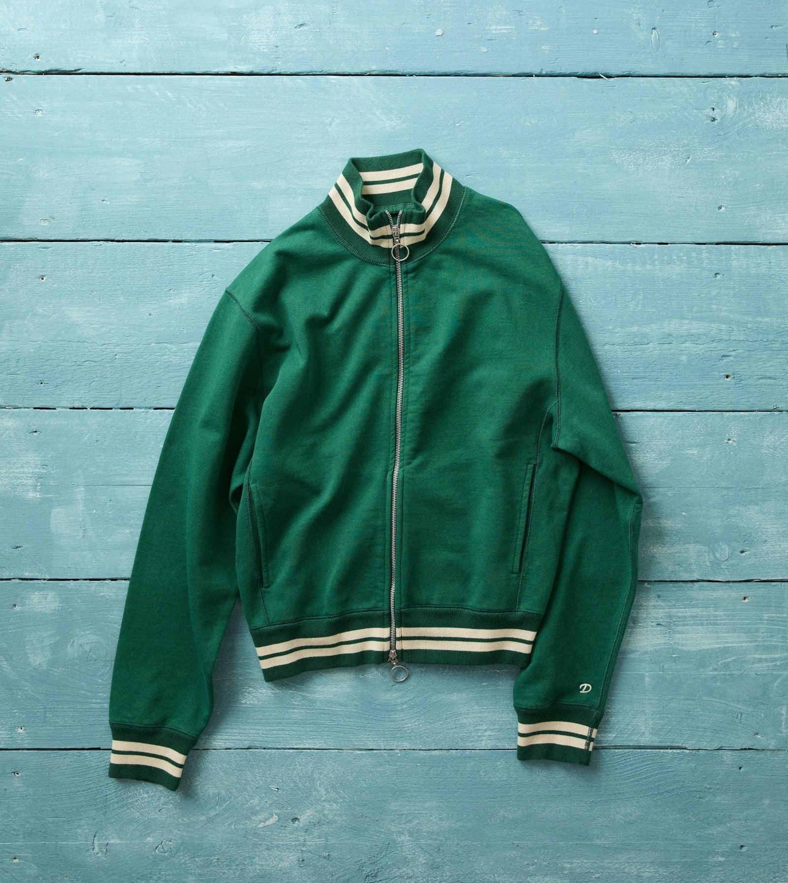 Green And Ecru Cotton Zip Through Sweatshirt