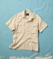 Linen Short Sleeve Camp Collar Military Shirt