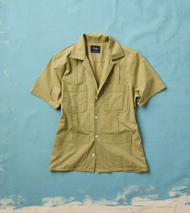 Khaki Cotton-Linen Crepe Cuban Shirt