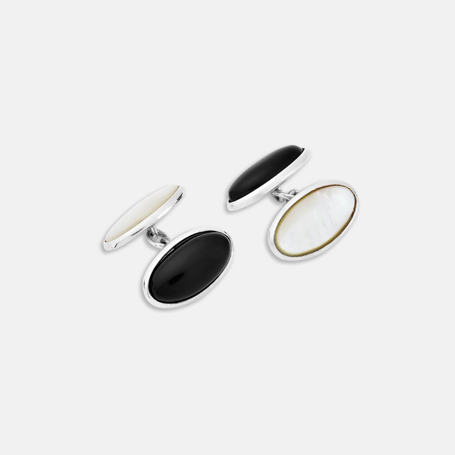 Reversible Monochrome Sterling Oval Cufflinks