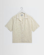 Curzon - Ecru Jacquard Viscose Short-Sleeve Shirt