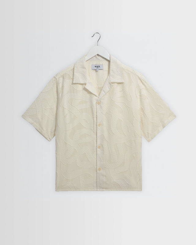 Curzon - Ecru Jacquard Viscose Short-Sleeve Shirt