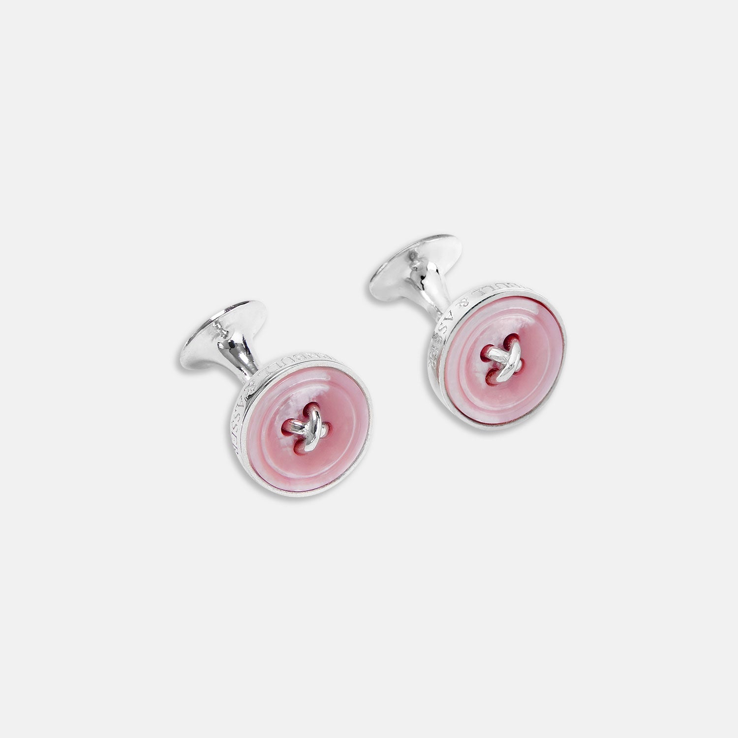Pink Sterling Silver Mother Of Pearl Button Cufflinks