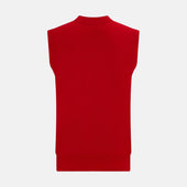 Red Fine Merino V Neck Sleeveless Cardigan