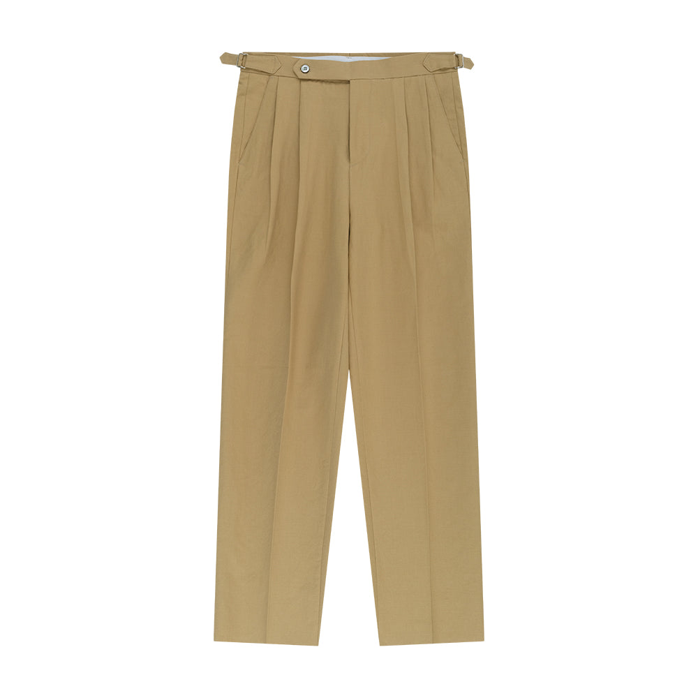 Linen Cotton Double Pleats Relaxed Chino Pants