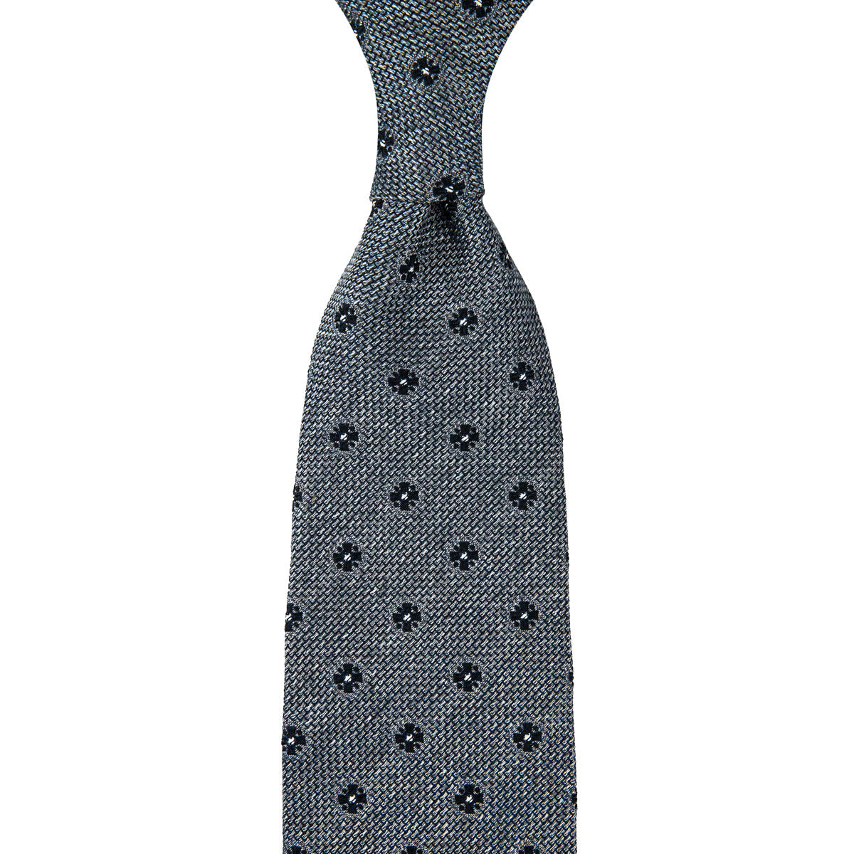 Floral Fina Grenadine Silk Tie Grey Mottled Hand Rolled