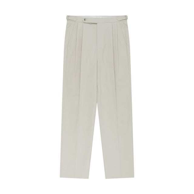 Essential Cotton Twill Adjust 2-Pleated Relaxed Chino (Light Beige)