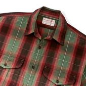 Filson's Washed Short Sleeve Feather Cloth Shirt - Green / Red / Black Ombre