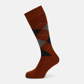 Rust Wool Check Mid-Length Socks