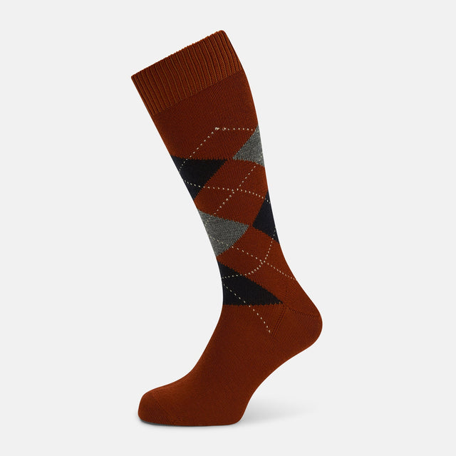 Rust Wool Check Mid-Length Socks