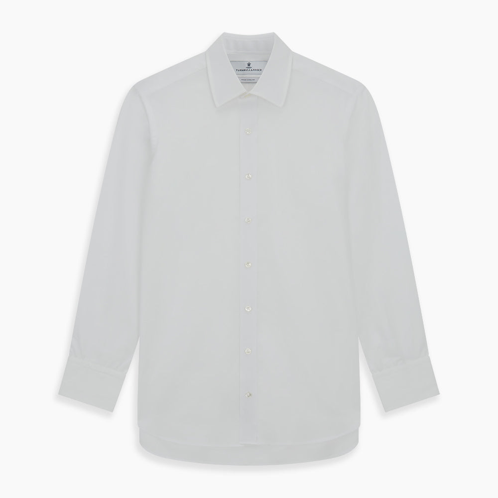 Plain White Cotton Shirt with T&A Collar and 3-Button Cuffs