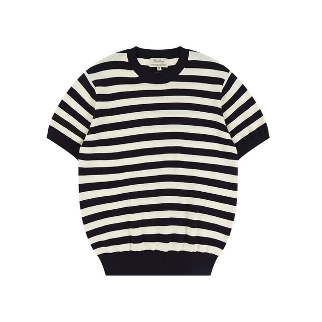 Essential Comfort Short Sleeve Round Knit (Navy/Ivory)