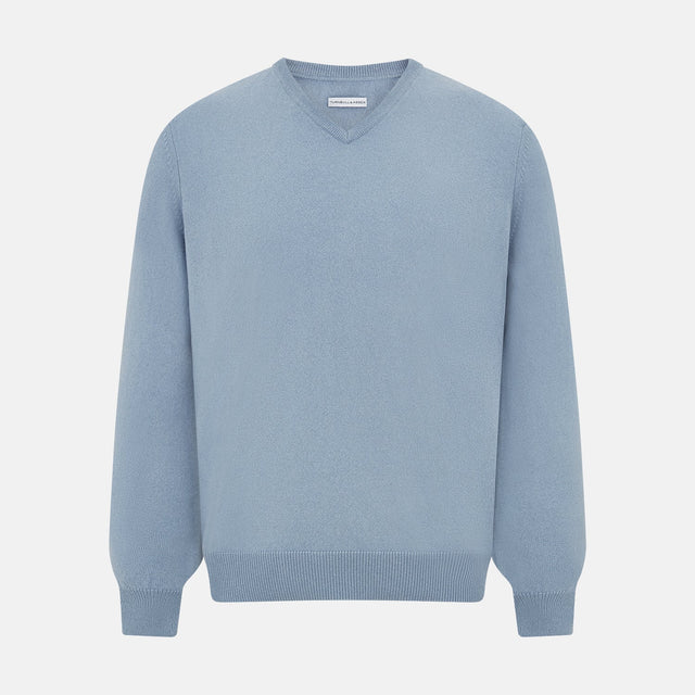 Frost Blue Cashmere V-Neck Jumper