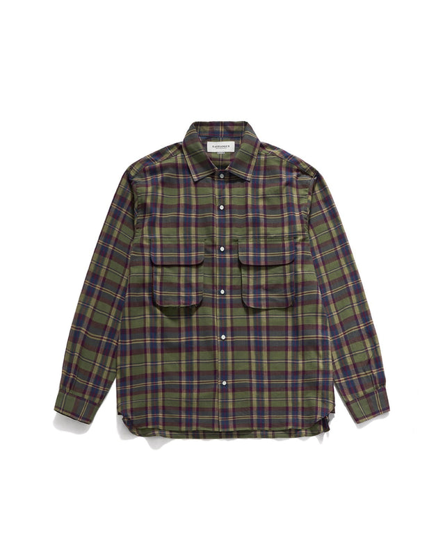 COMFY WIDE SHIRTS / GREEN & PURPLE CHECK